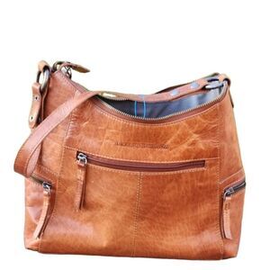 SPIKES & SPARROW Cognac Brown Soft Grain Leather Satchel Shoulder Bag Excellent